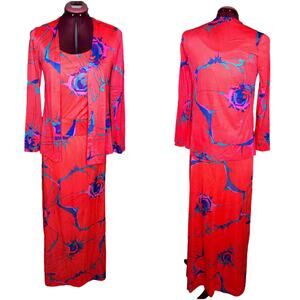 tank jacket maxi skirt set groovy nylon pink blue 1970s